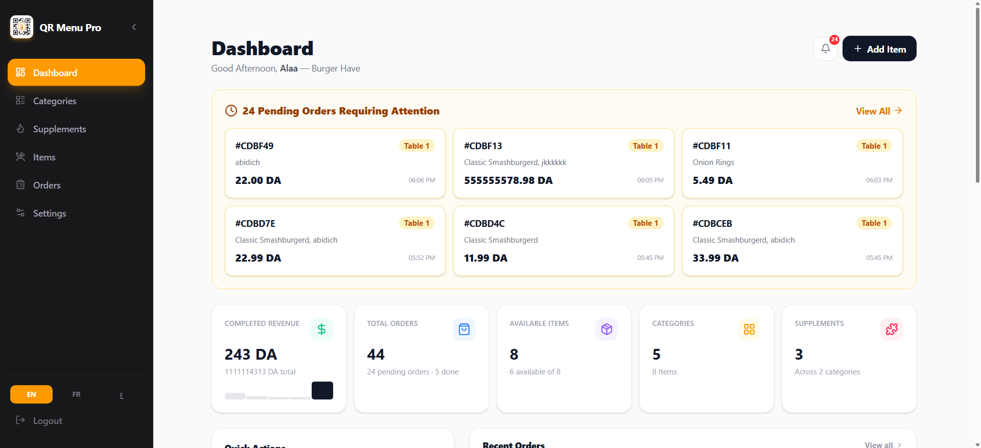 QR Code Menu project preview